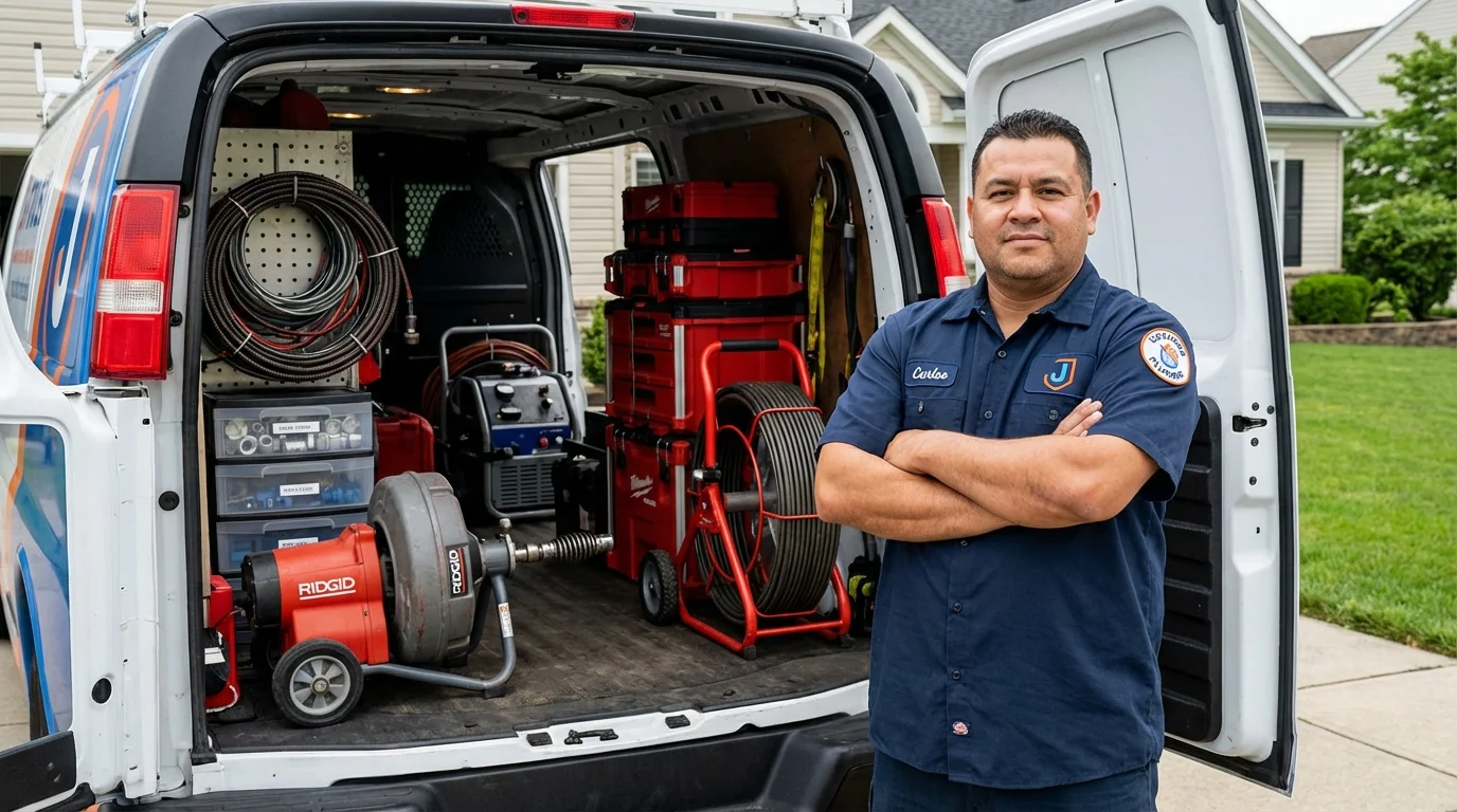 Professional drain cleaning equipment and Johns Plumbing LLC plumber in Levittown