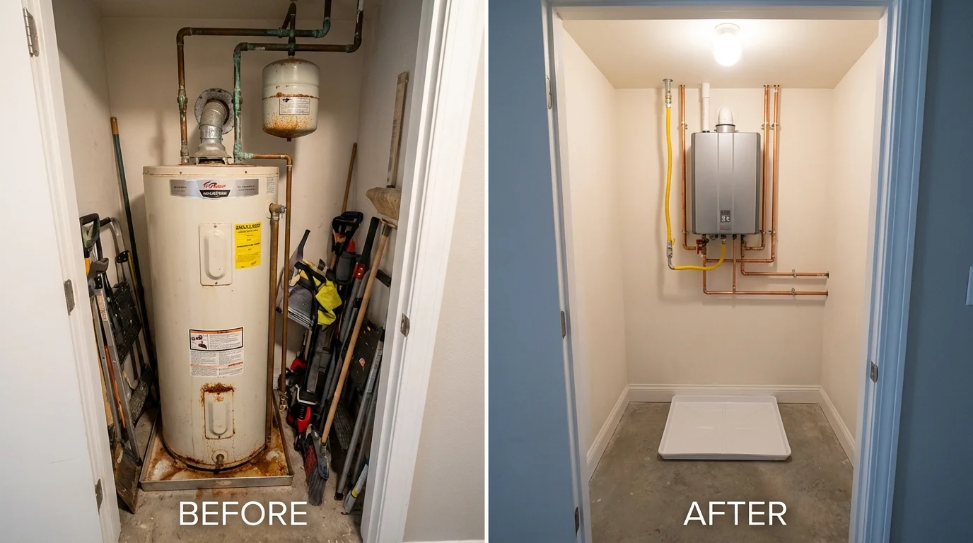 Tank water heater versus wall-mounted tankless unit comparison for Levittown, PA homeowners