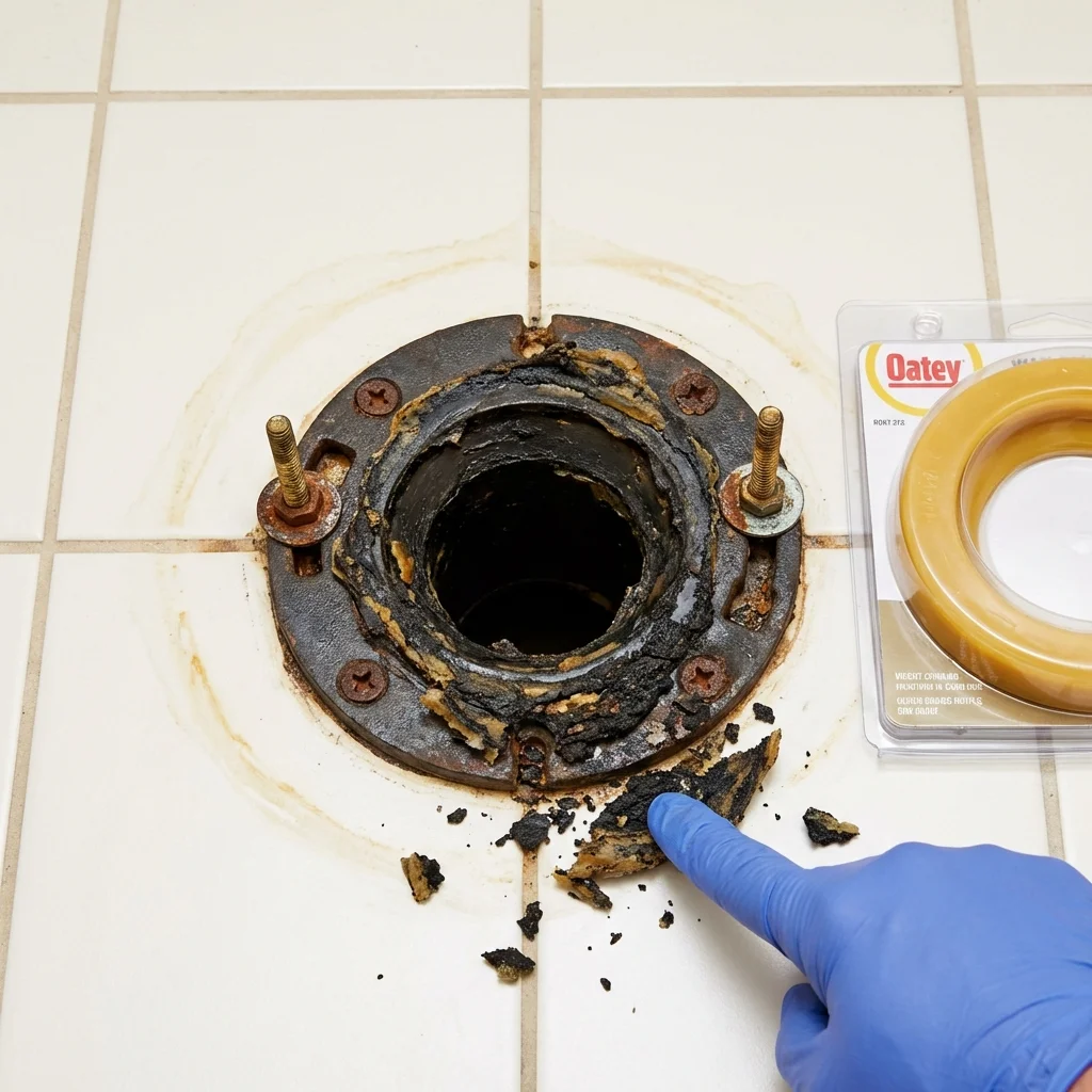 Failed wax ring showing water seepage at the base of a toilet in a Levittown, PA home