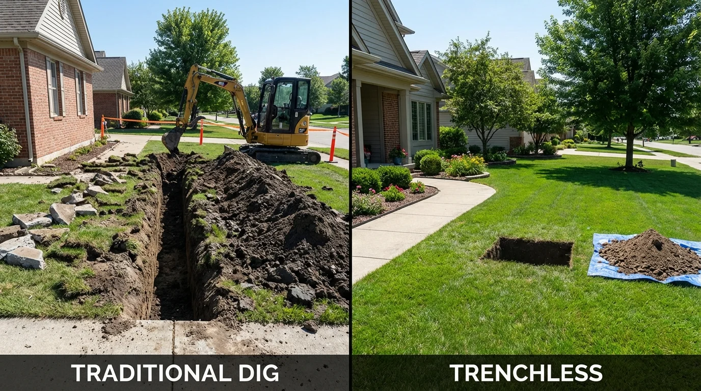 Trenchless sewer repair with minimal yard damage versus traditional excavation in Levittown, PA